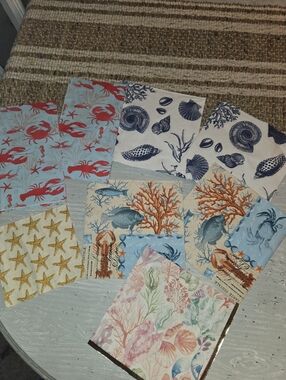 Assorted Coastal Sea Life Paper Napkins For Decoupage Lot Of 8